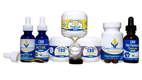 Canna Comfort Care product line photographed by Jeremy Benisek: tinctures, balms and supplements.