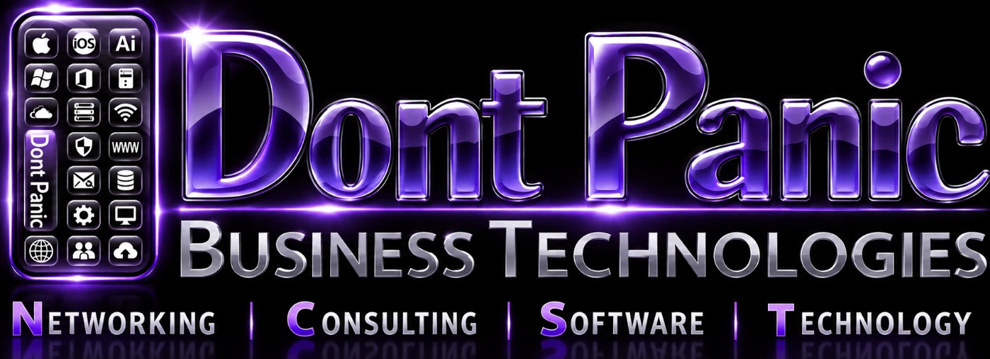 Dont Panic Business Technologies logo: Networking, Consulting, Software, Technology
